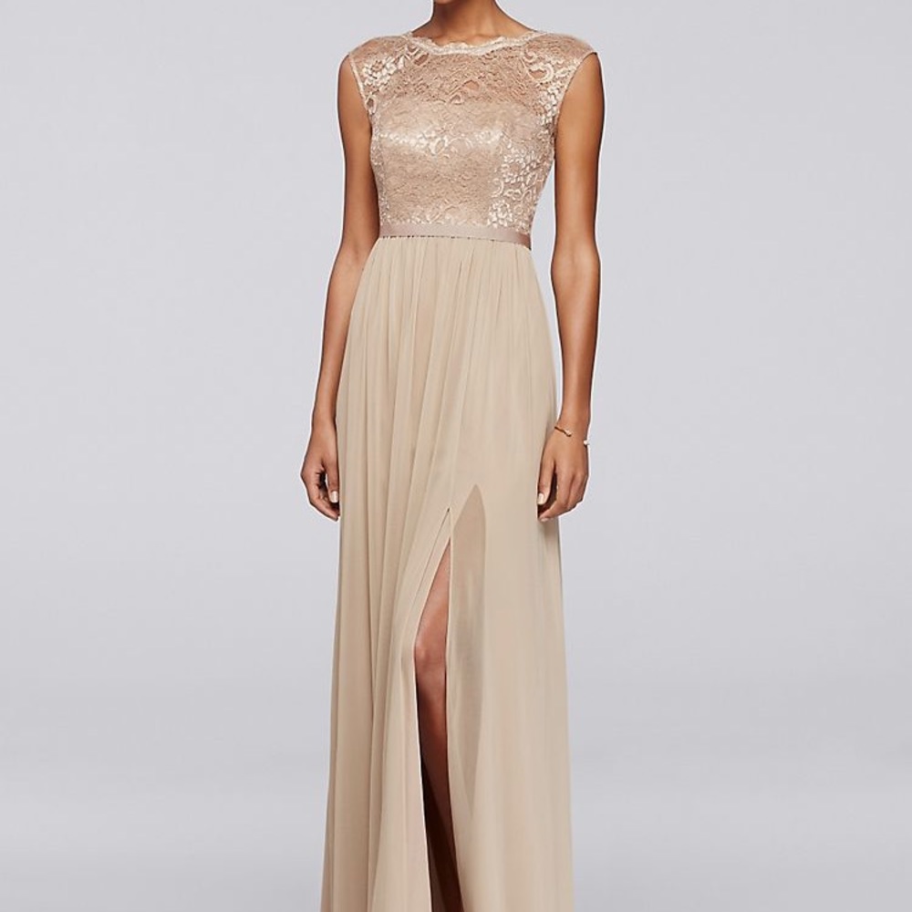 David’s bridal gold metallic dress